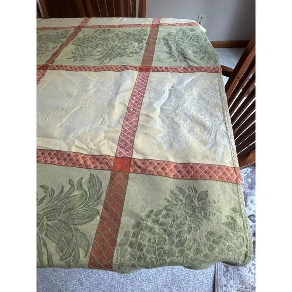 Tommy Bahama Tablecloth Pineapple Damask Cotton Tropical Yellow Green 108x54
